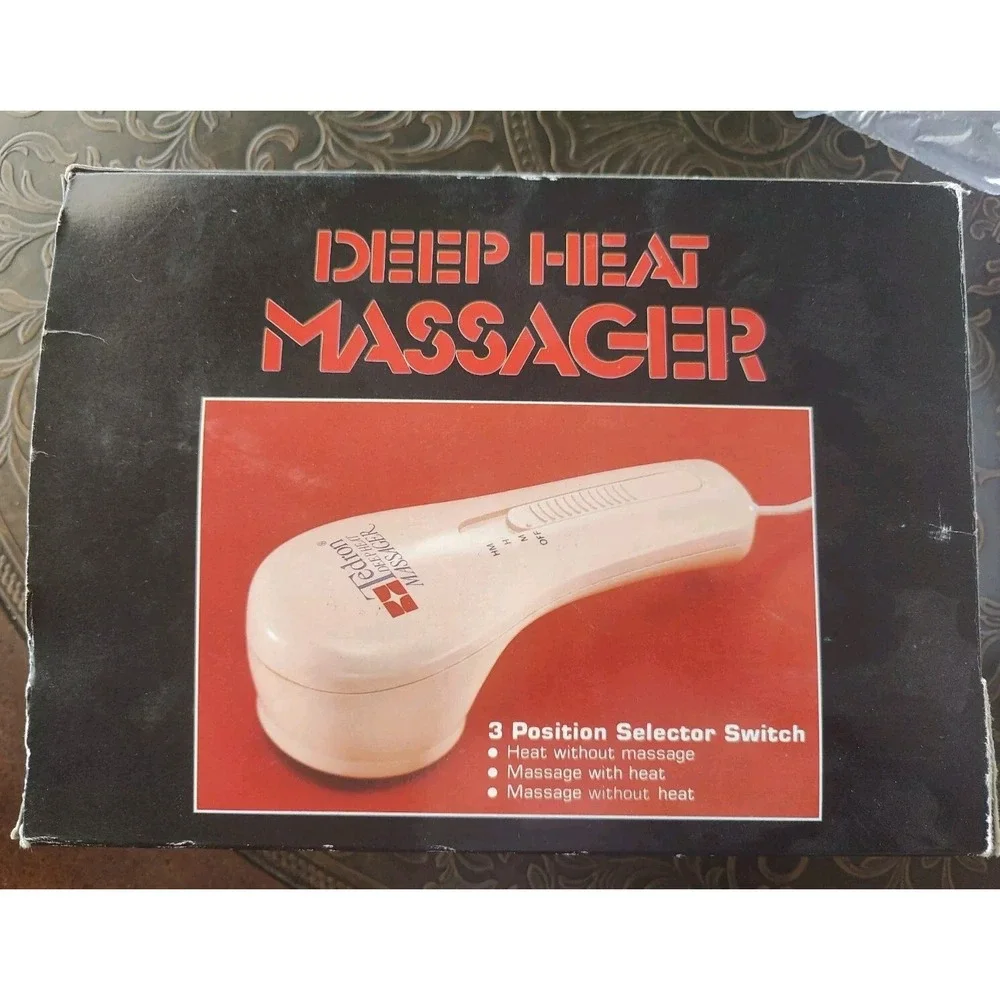 Tedron Deep Heat Electric Handheld Massager 4 Attachments Face Scalp Body Works